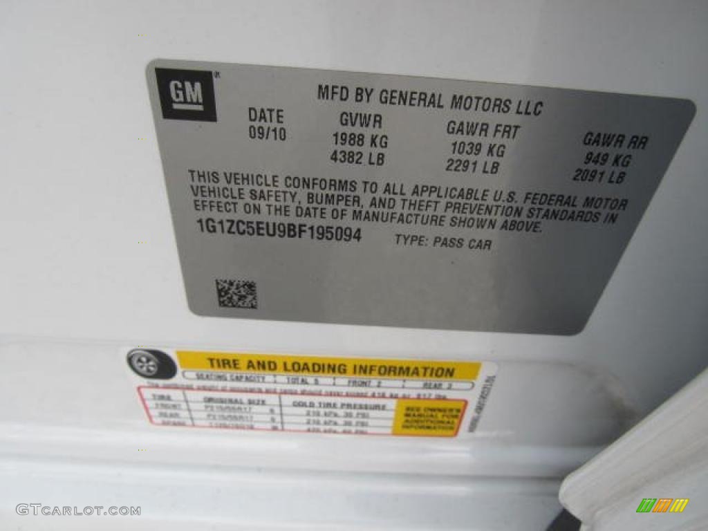 2011 Chevrolet Malibu LT Info Tag Photo #49167761