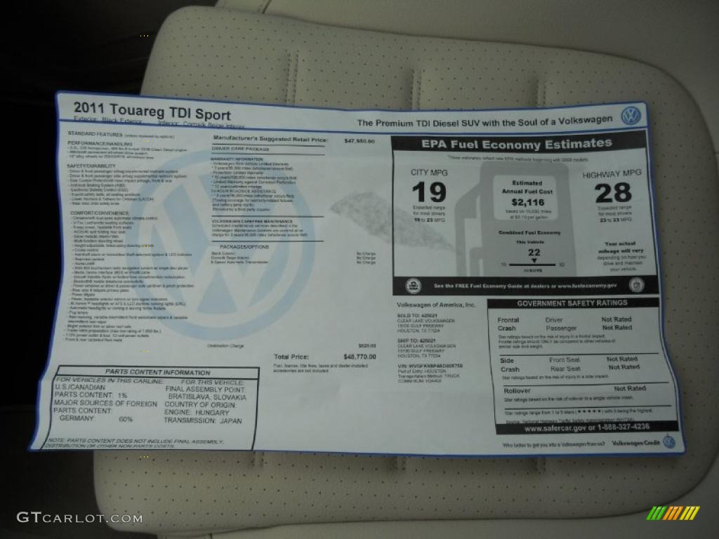 2011 Volkswagen Touareg TDI Sport 4XMotion Window Sticker Photo #49173911