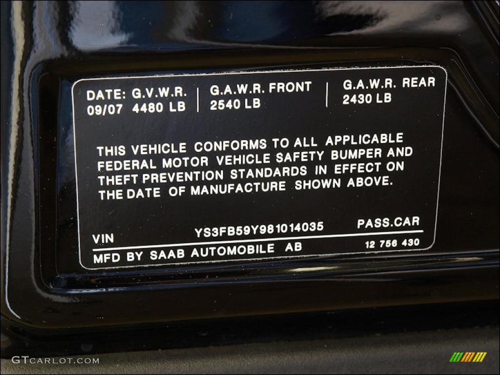 2008 Saab 9-3 2.0T SportCombi Wagon Info Tag Photos
