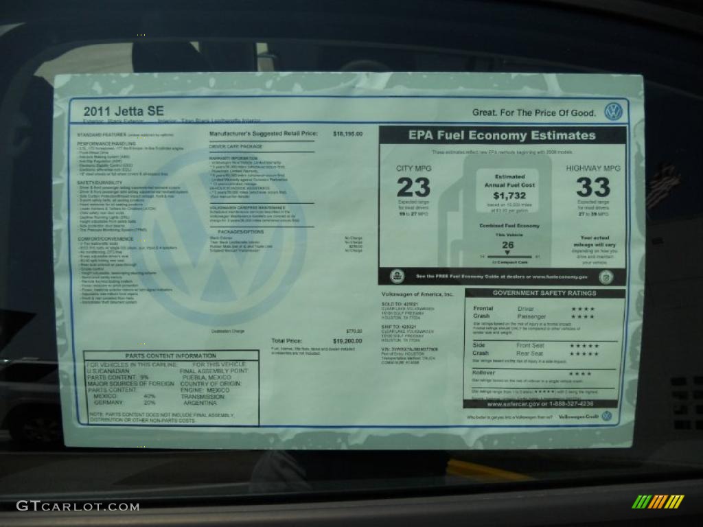 2011 Volkswagen Jetta SE Sedan Window Sticker Photo #49177028