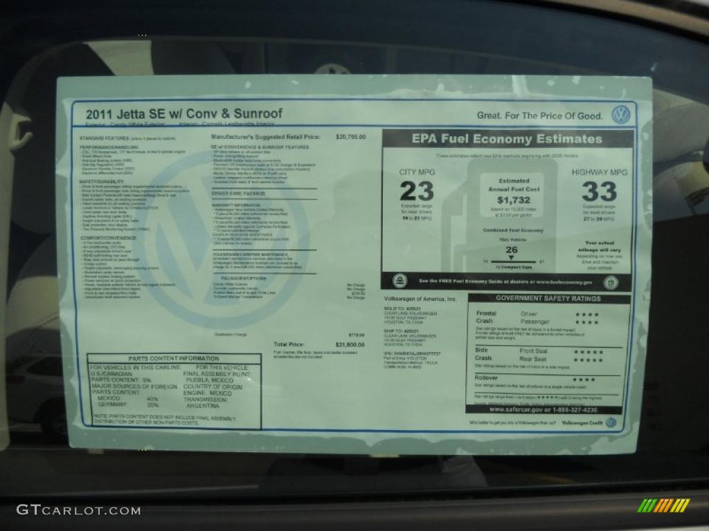 2011 Volkswagen Jetta SE Sedan Window Sticker Photo #49177370