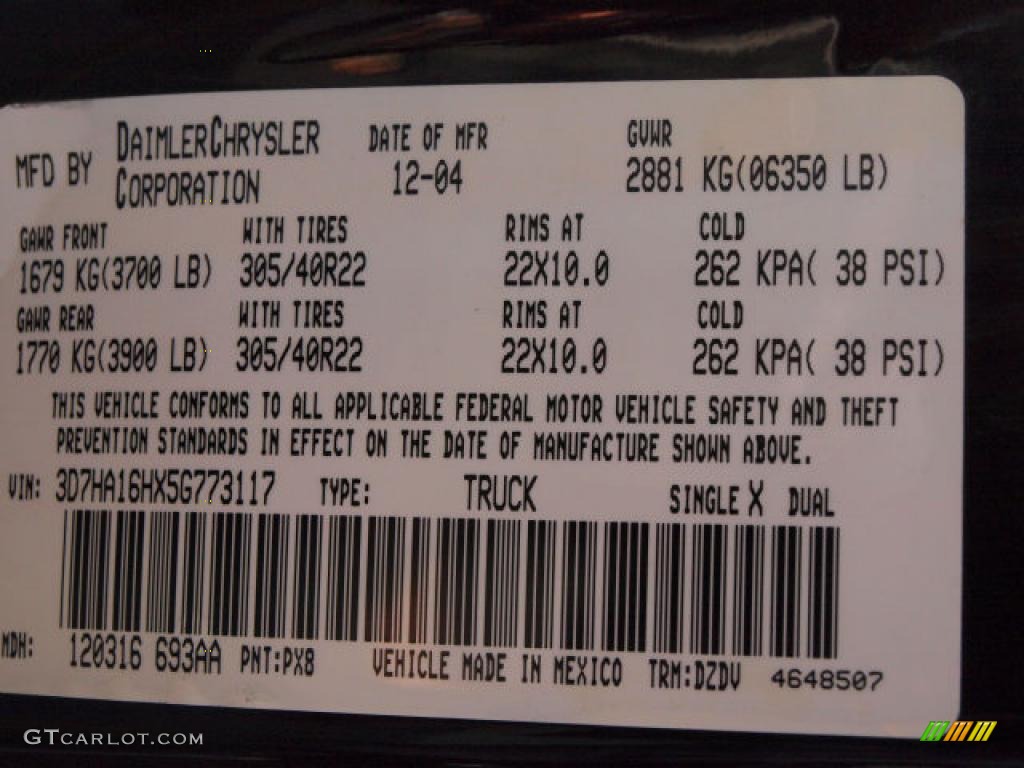2005 Ram 1500 Color Code PX8 for Black Photo #49178819