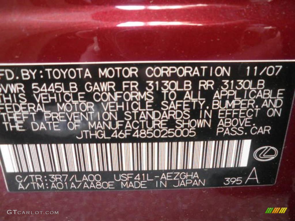 2008 LS Color Code 3R7 for Noble Spinel Red Mica Photo #49183049