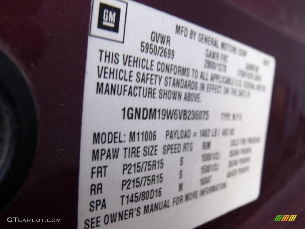 1997 Chevrolet Astro LS Passenger Van Info Tag Photos