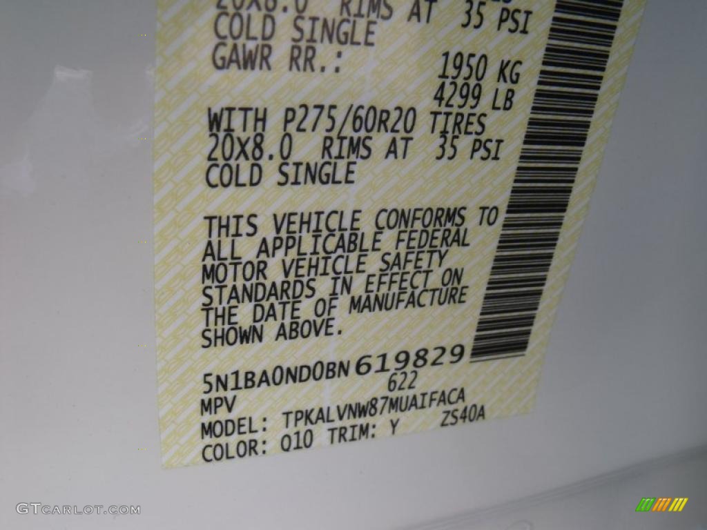 2011 Armada Color Code Q10 for Blizzard White Photo #49199216