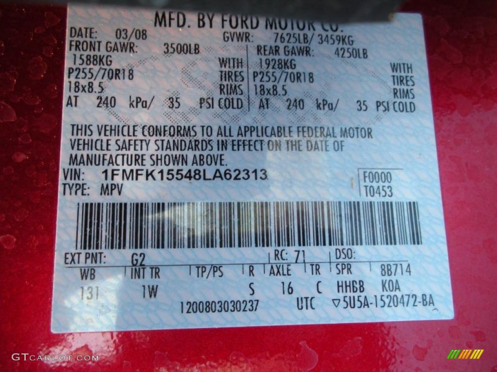 2008 Ford Expedition EL XLT Color Code Photos