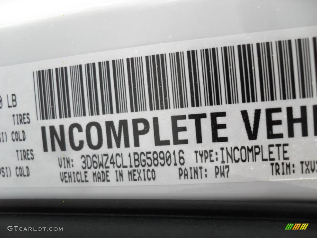 2011 Dodge Ram 3500 HD ST Crew Cab 4x4 Chassis Info Tag Photos