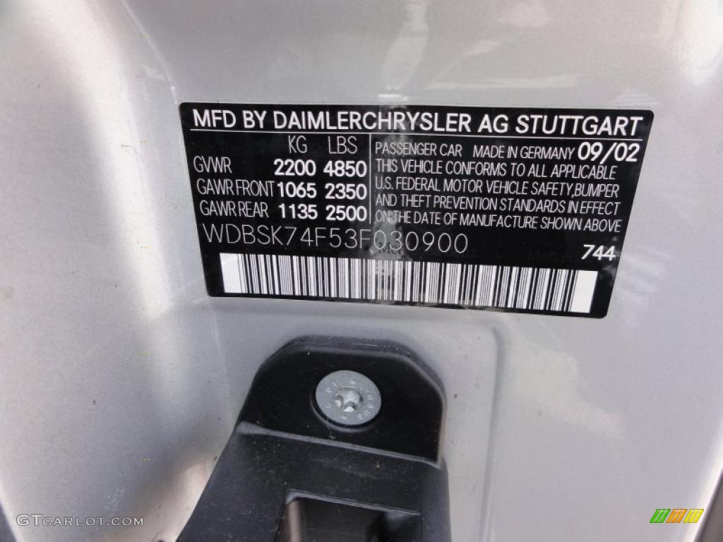 2003 SL Color Code 744 for Brilliant Silver Metallic Photo #49217696