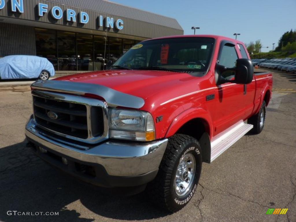 2002 F250 Super Duty XLT SuperCab 4x4 - Red Clearcoat / Medium Parchment photo #8