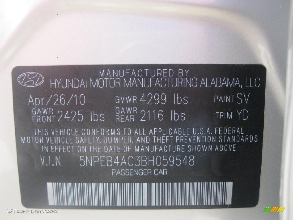 2011 Sonata Color Code SV for Camel Pearl Photo #49219001