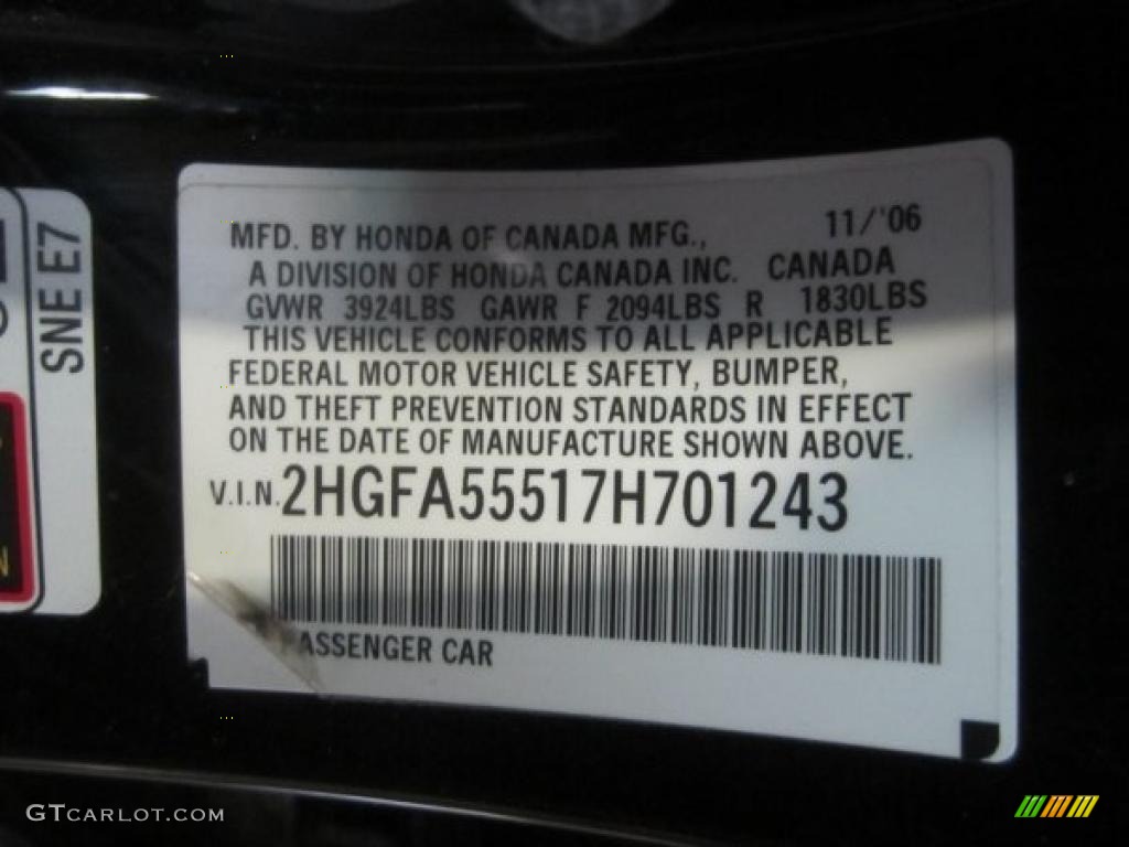 2007 Honda Civic Si Sedan Info Tag Photo #49219511