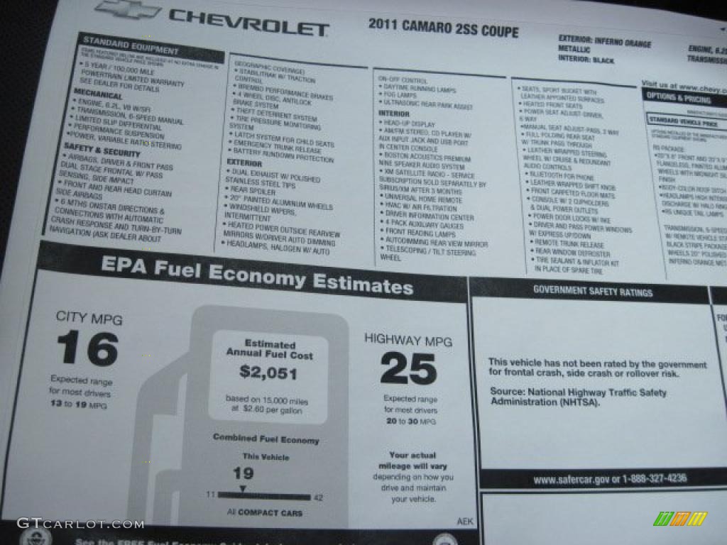 2011 Chevrolet Camaro SS/RS Coupe Window Sticker Photo #49220852