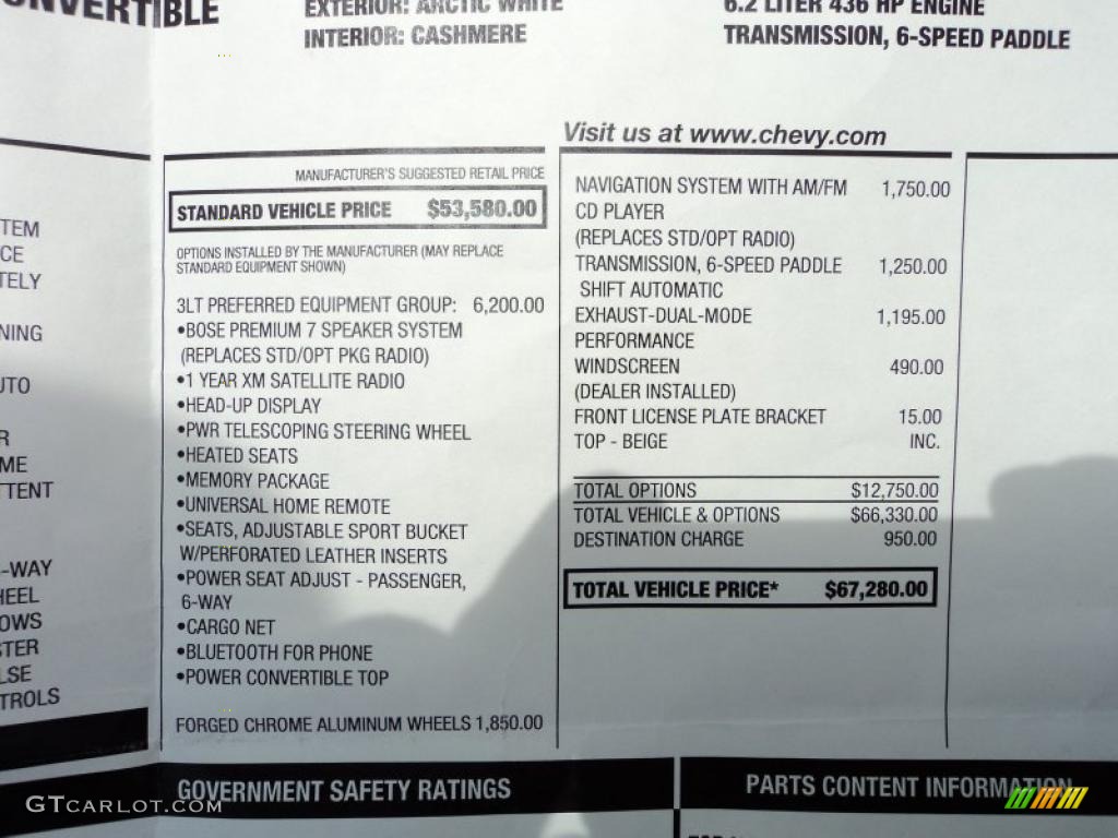 2010 Chevrolet Corvette Convertible Window Sticker Photo #49226450