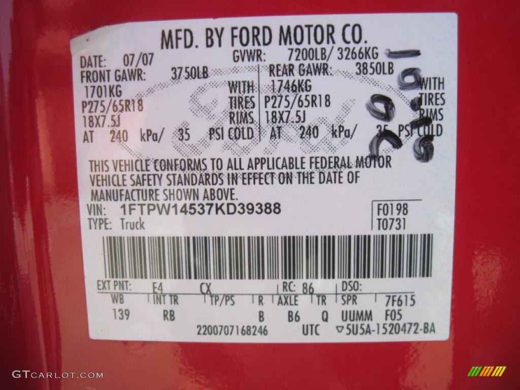 2007 F150 Color Code E4 for Bright Red Photo #49226735