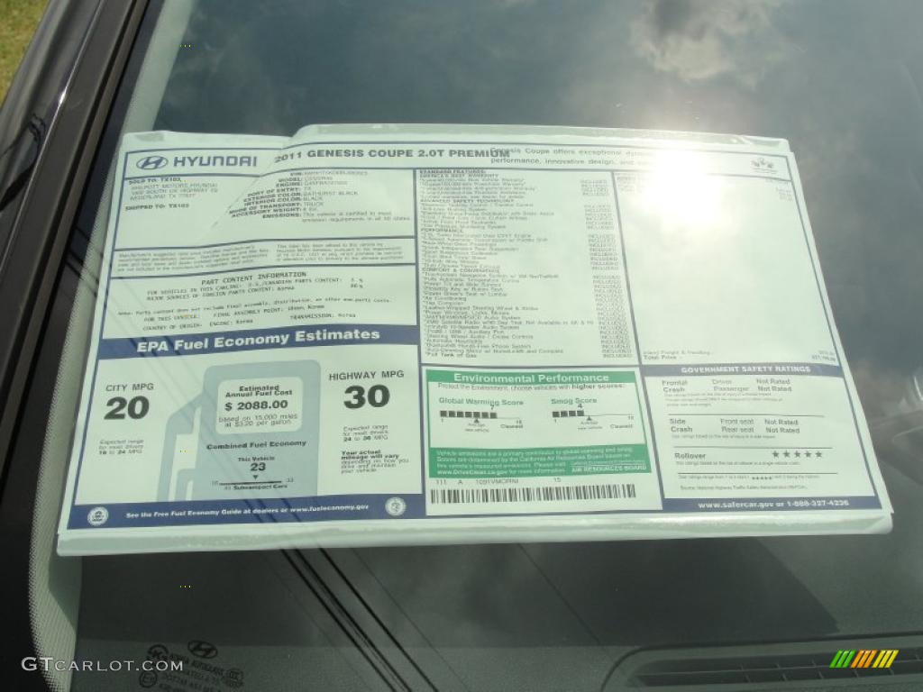 2011 Hyundai Genesis Coupe 2.0T Premium Window Sticker Photo #49237017
