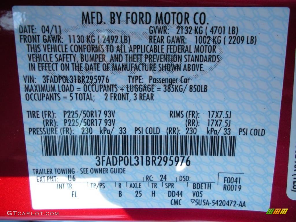 2011 Ford Fusion Hybrid Color Code Photos