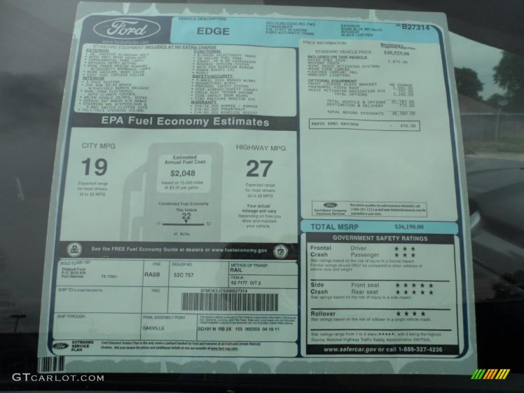2011 Ford Edge SEL Window Sticker Photo #49251461