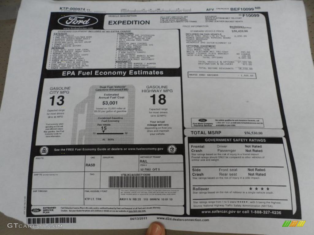 2011 Ford Expedition EL Limited 4x4 Window Sticker Photo #49252721