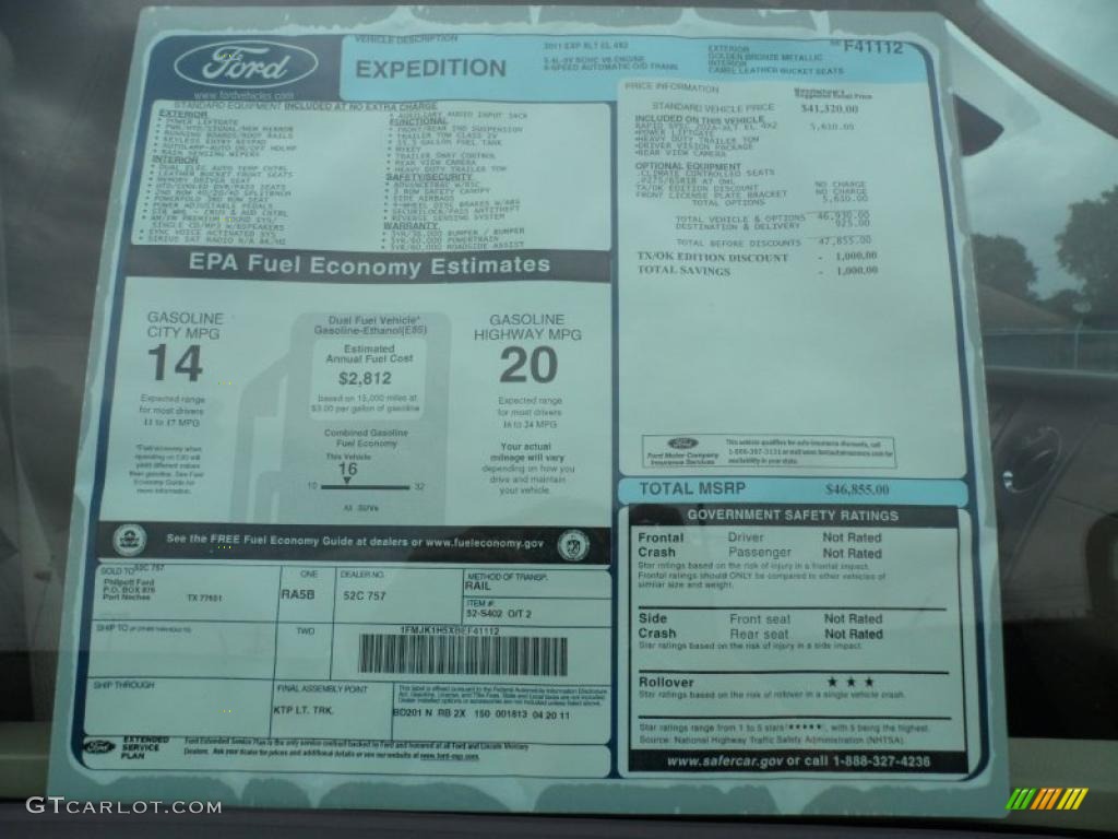 2011 Ford Expedition EL XLT Window Sticker Photo #49253381
