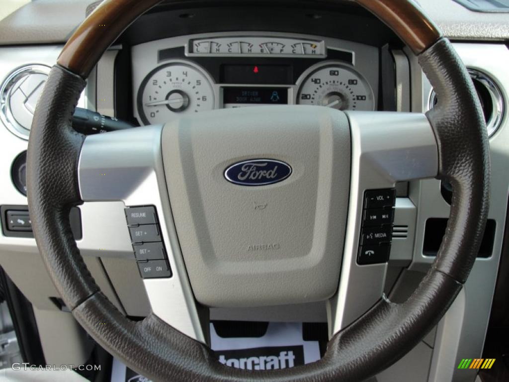 2010 Ford F150 Platinum SuperCrew Medium Stone Leather/Sienna Brown Steering Wheel Photo #49260620