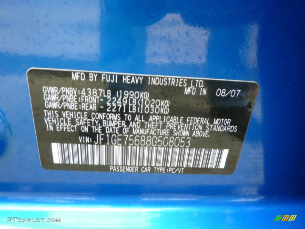 2008 Subaru Impreza WRX Sedan Info Tag Photo #49263953