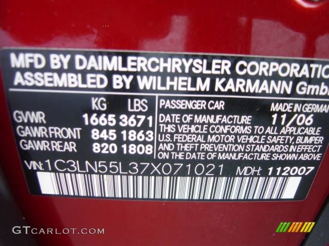 2007 Chrysler Crossfire SE Roadster Info Tag Photo #492658