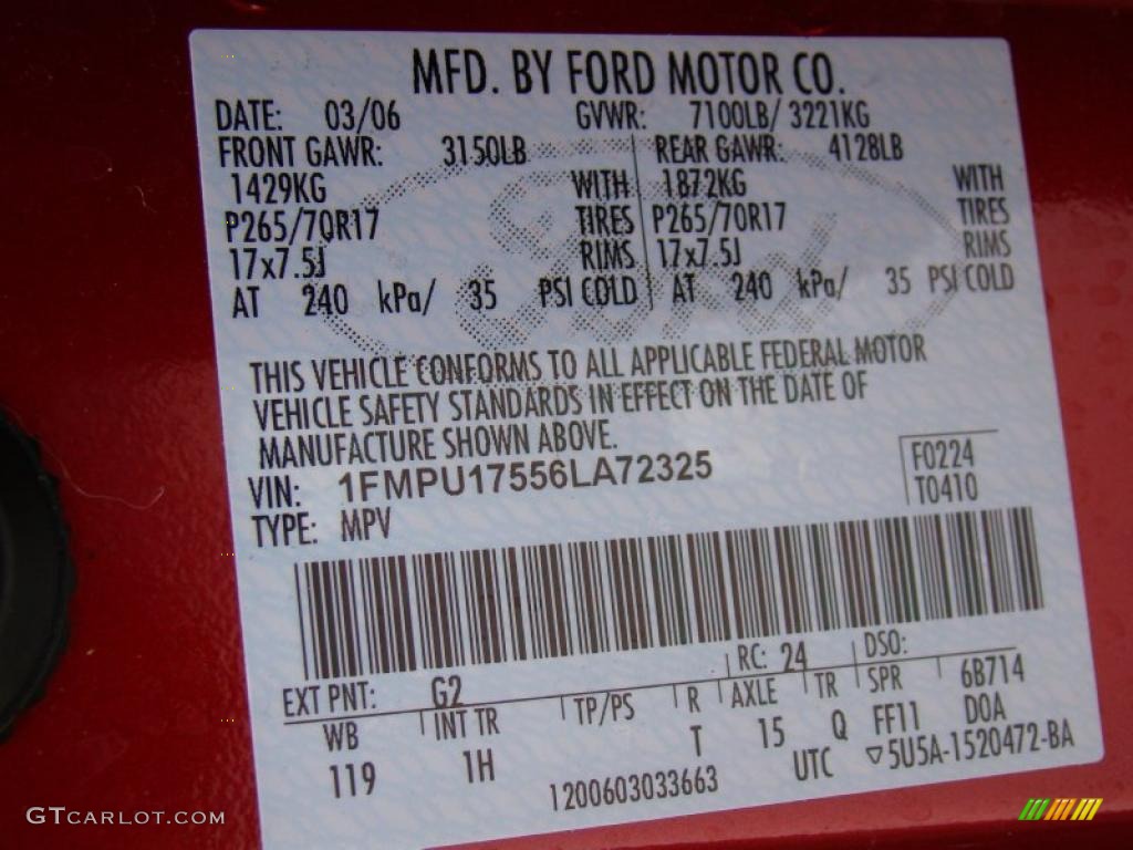 2006 Expedition Color Code G2 for Redfire Metallic Photo #49270130
