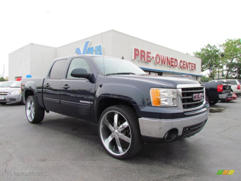 2008 Sierra 1500 SLE Crew Cab - Midnight Blue Metallic / Light Titanium photo #1