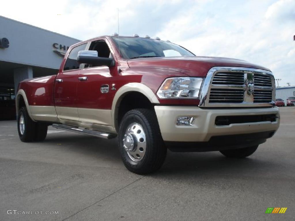Deep Cherry Red Crystal Pearl 2011 Dodge Ram 3500 HD Laramie Longhorn Crew Cab 4x4 Dually Exterior Photo #49280102
