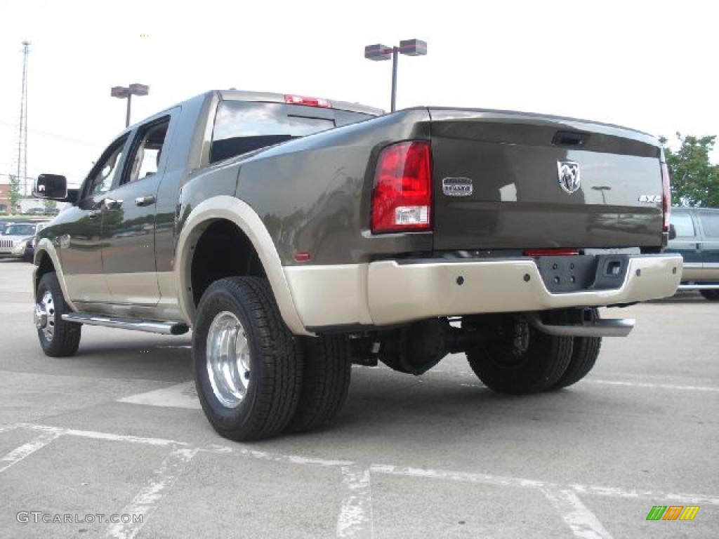 2011 Ram 3500 HD Laramie Longhorn Mega Cab 4x4 Dually - Rugged Brown Pearl / Dark Slate Gray/Russet Brown photo #3