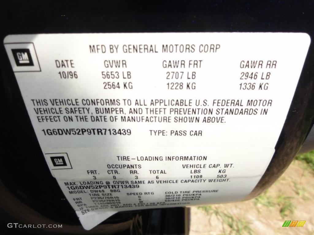 1996 Cadillac Fleetwood Brougham Info Tag Photos