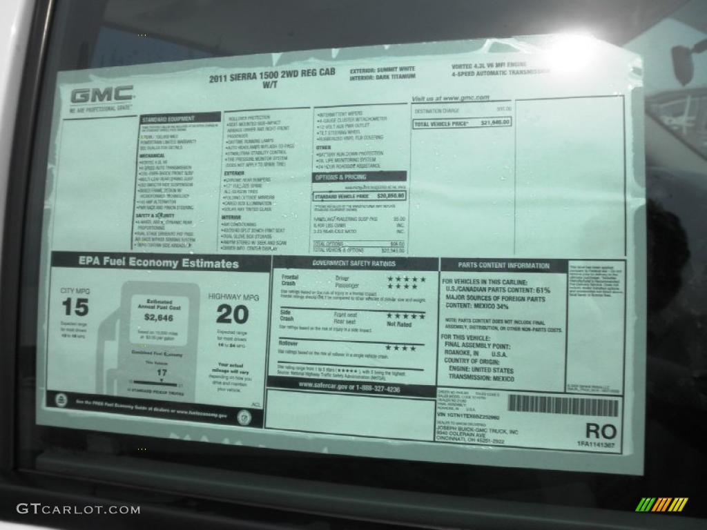 2011 GMC Sierra 1500 Regular Cab Window Sticker Photo #49293061