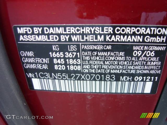 2007 Chrysler Crossfire SE Roadster Info Tag Photo #492934