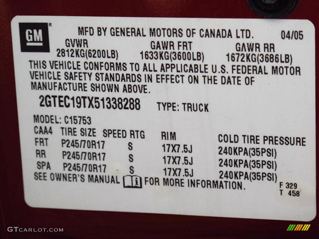 2005 GMC Sierra 1500 SLE Extended Cab Info Tag Photo #49296122