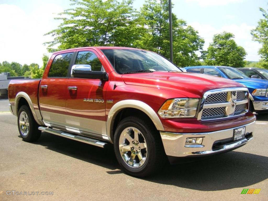 2011 Ram 1500 Laramie Crew Cab 4x4 - Deep Cherry Red Crystal Pearl / Light Pebble Beige/Bark Brown photo #2