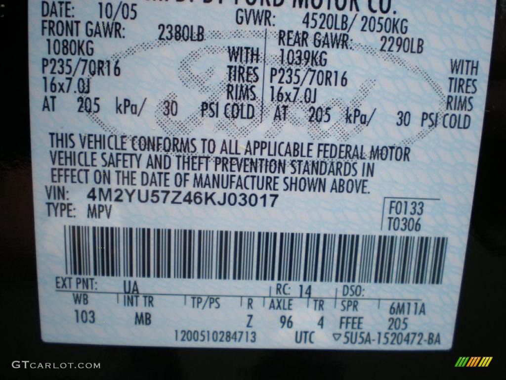 2006 Mariner Color Code UA for Black Photo #49305489