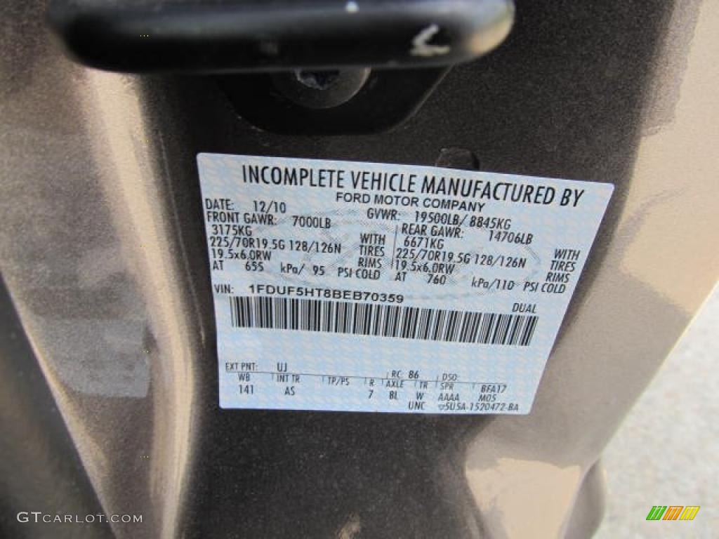 2011 F550 Super Duty Color Code UJ for Sterling Gray Metallic Photo #49322733