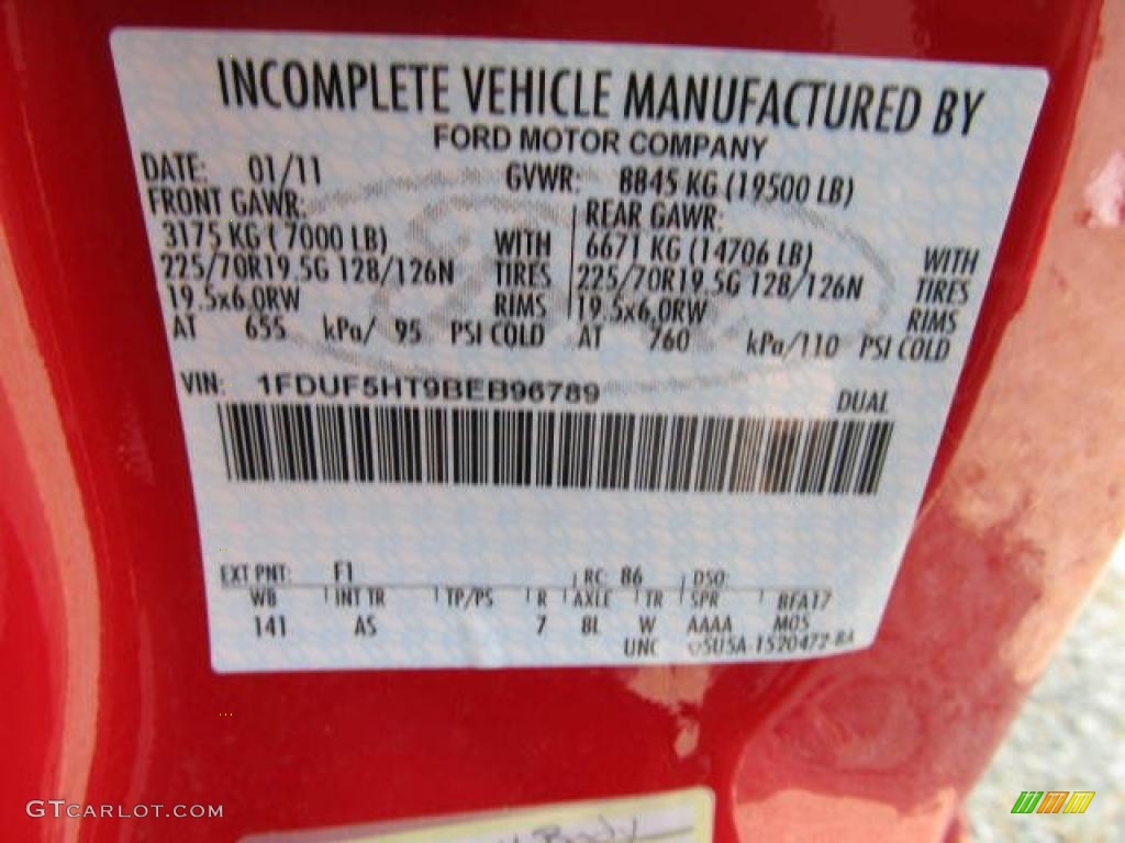 2011 F550 Super Duty Color Code F1 for Vermillion Red Photo #49323015