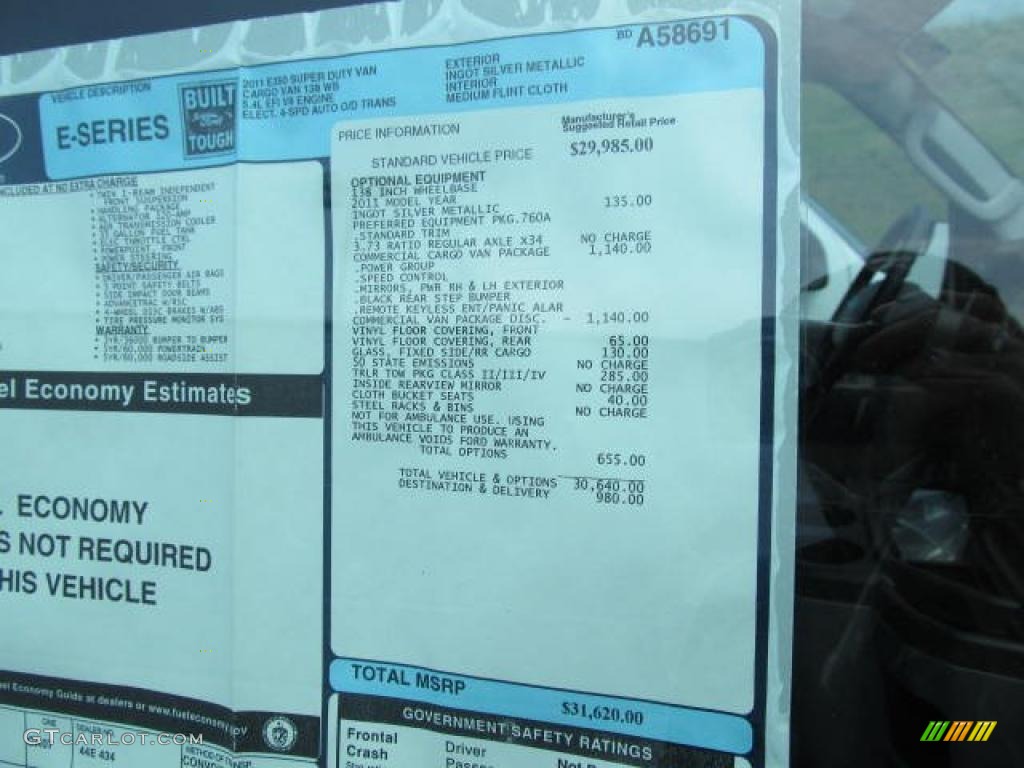 2011 Ford E Series Van E350 Commercial Window Sticker Photos