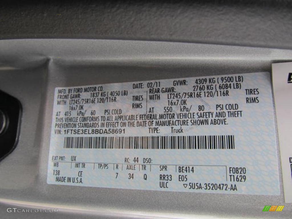 2011 E Series Van Color Code UX for Ingot Silver Metallic Photo #49323315