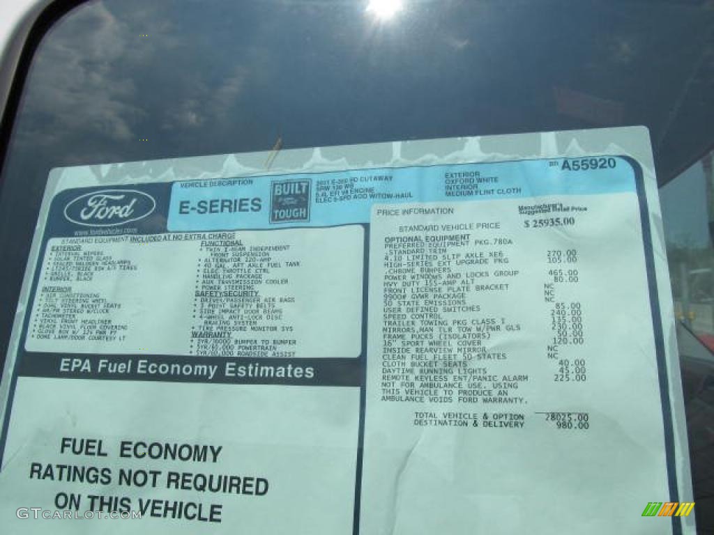 2011 Ford E Series Cutaway E350 Commercial Utility Truck Window Sticker Photo #49323939