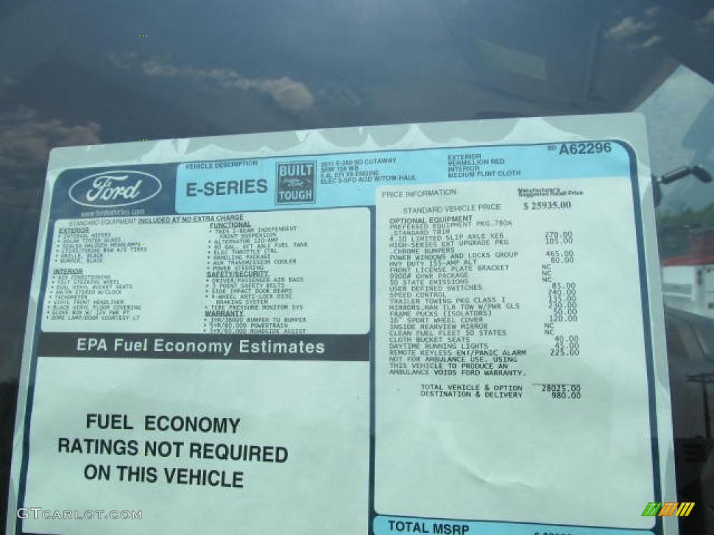 2011 Ford E Series Cutaway E350 Commercial Utility Truck Window Sticker Photo #49324114