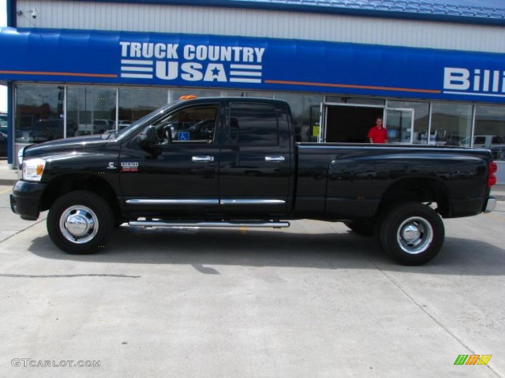 2009 Ram 3500 Laramie Quad Cab 4x4 Dually - Brilliant Black Crystal Pearl / Khaki photo #3