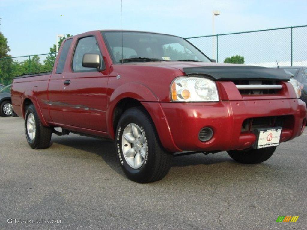 2002 Frontier XE King Cab - Molten Lava Red Pearl / Gray photo #1