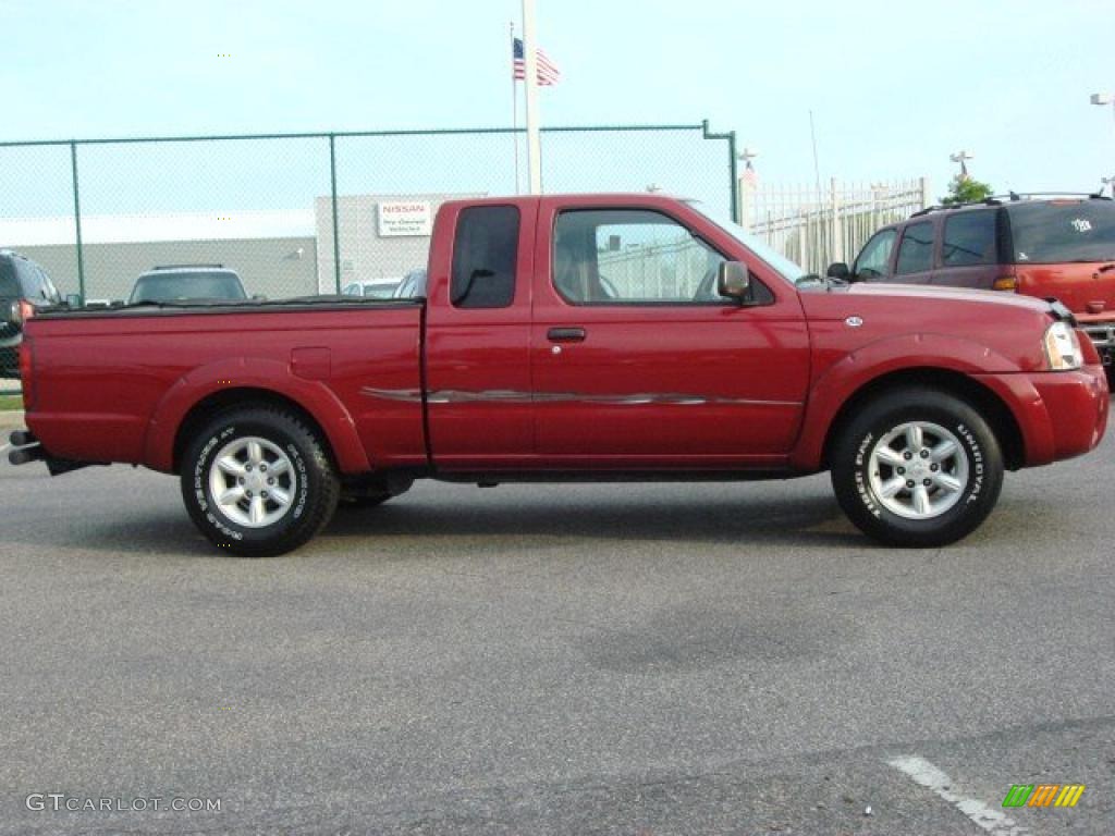 2002 Frontier XE King Cab - Molten Lava Red Pearl / Gray photo #2