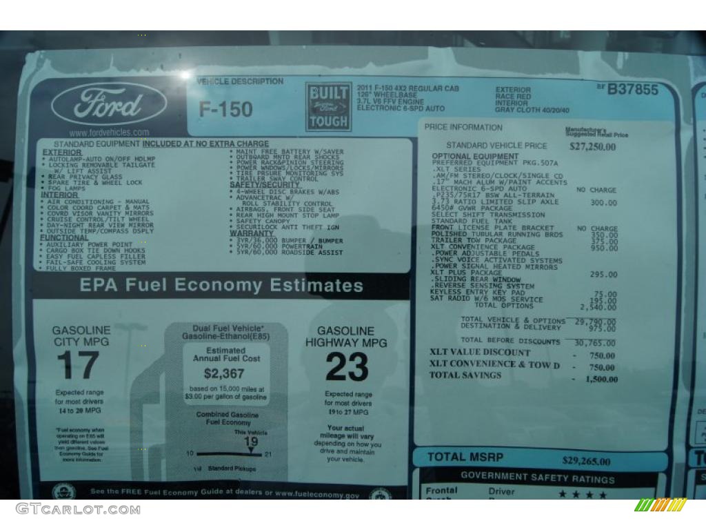 2011 Ford F150 XLT Regular Cab Window Sticker Photos
