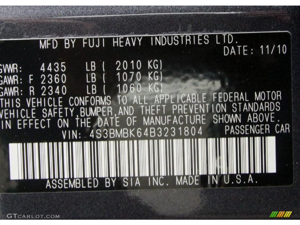 2011 Subaru Legacy 2.5i Limited Info Tag Photo #49395137