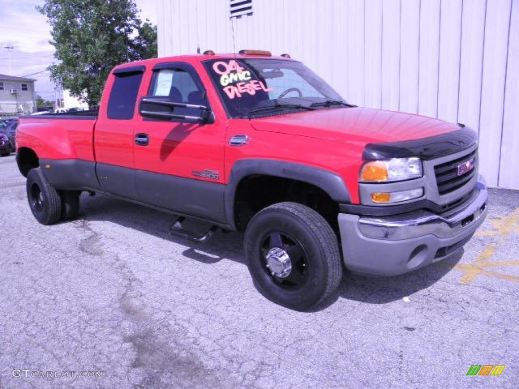 2004 Sierra 3500 SLE Extended Cab 4x4 Dually - Victory Red / Pewter photo #1