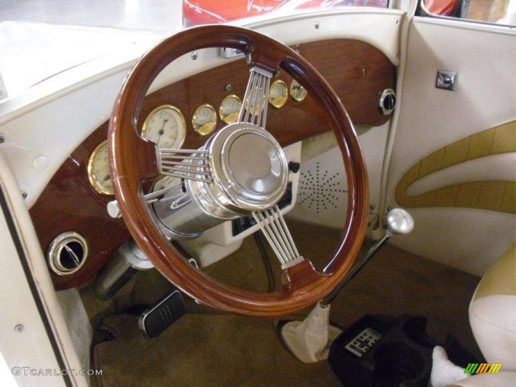 1929 Ford Model A Coupe Hot Rod White/Tan Steering Wheel Photo #49401311