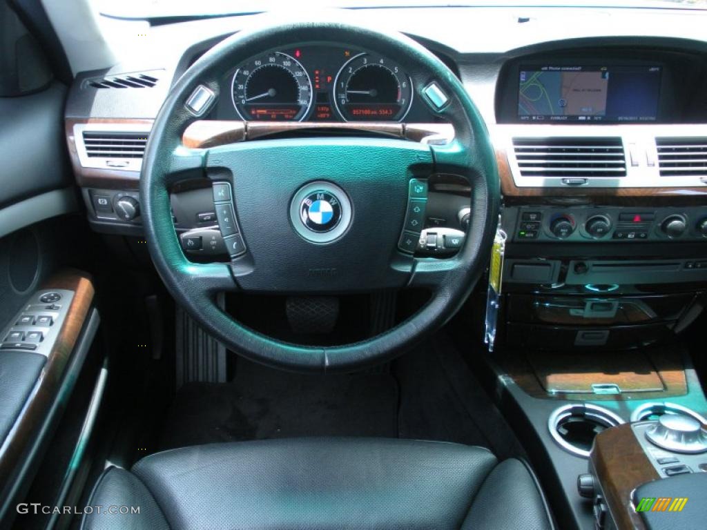 2005 BMW 7 Series 745i Sedan Black/Black Steering Wheel Photo #49402030